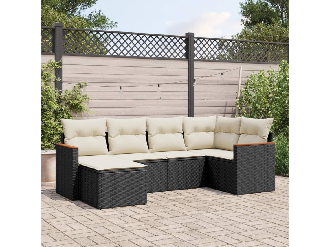 Conjunto de sofás de jardín de 6 piezas DKD Home Decor con cojines de mimbre negros
