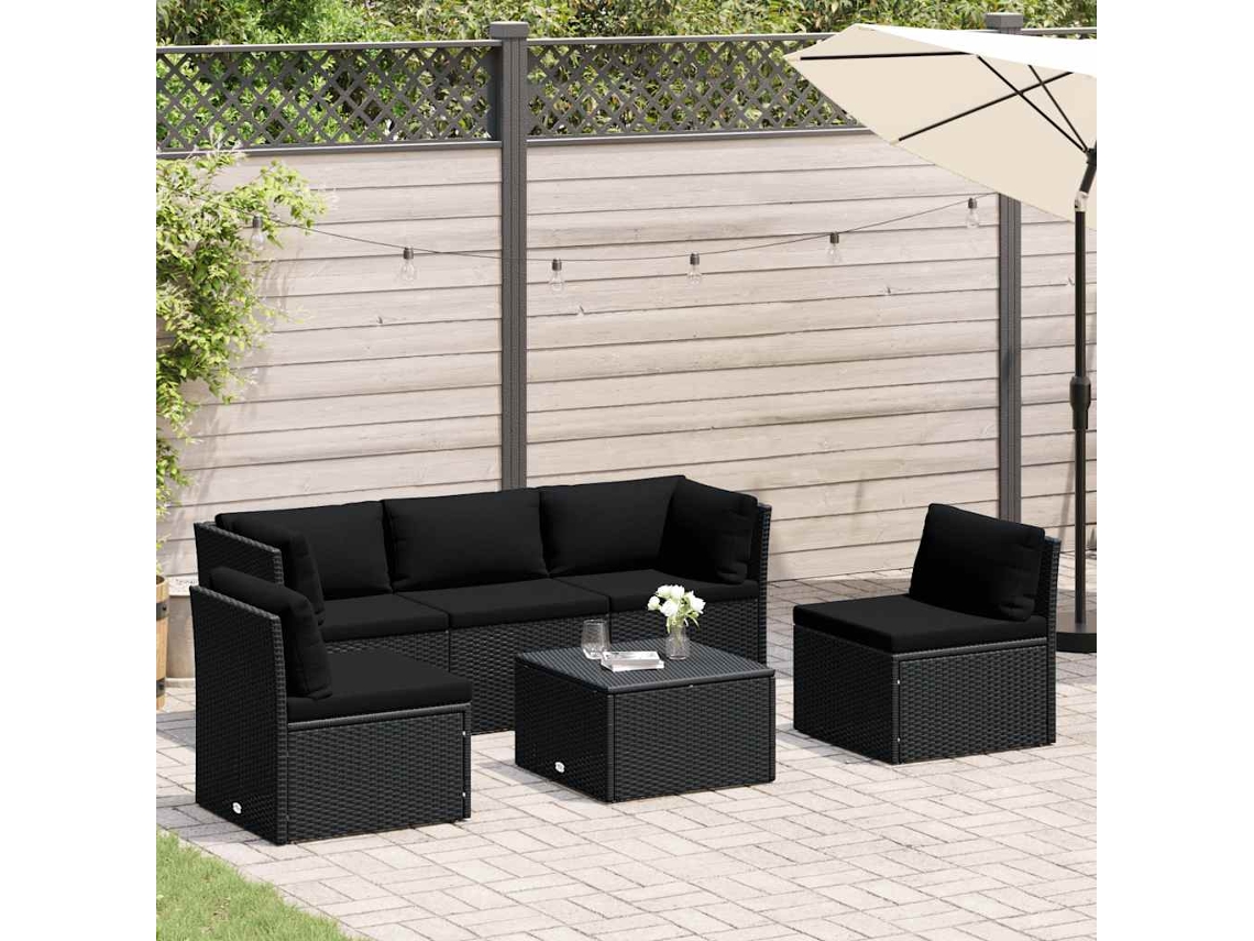 Conjunto de muebles de jardín con cojines de mimbre negros, Dkd Home Decor