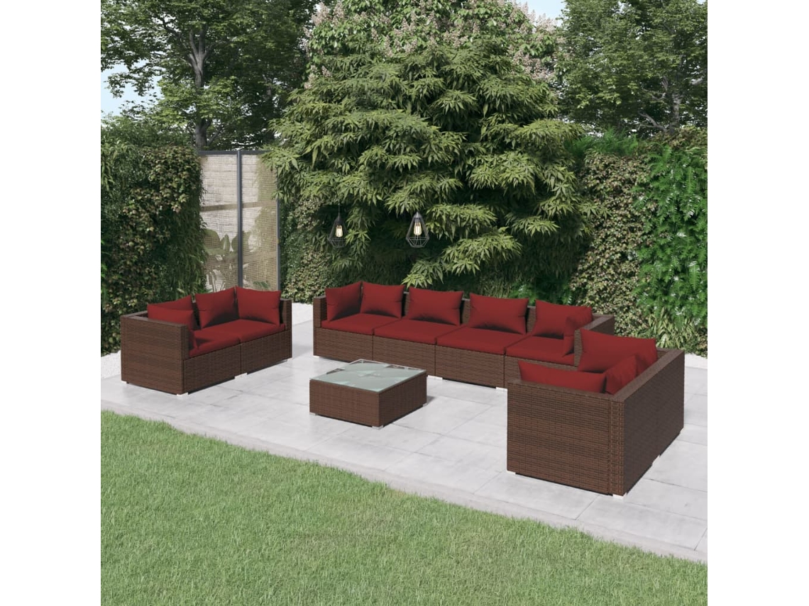 Conjunto de jardín de 9 piezas con cojines de mimbre marrón de DKD Home Decor