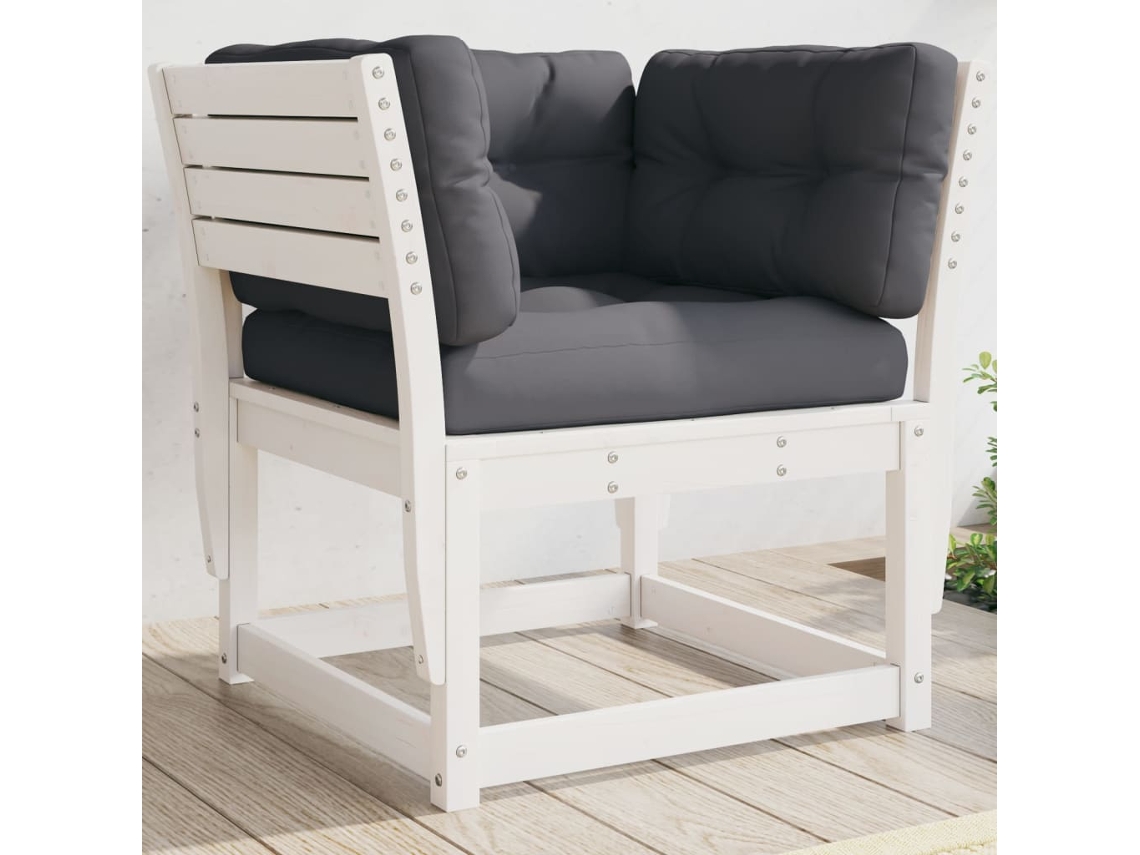Sofá esquinero de jardín con cojines de pino macizo blanco, Dkd Home Decor