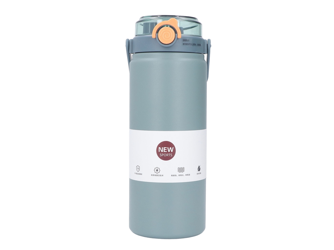 Botella Isotérmica De Acero Inoxidable De 1200 Ml Con Pajita Azul Para Deportes Y Viajes.