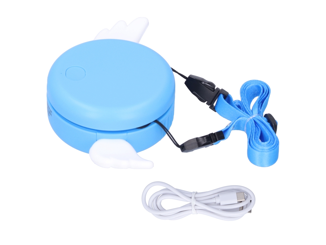 Ventilador eléctrico de cuello USB, sin aspas, ajustable, azul.