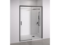 Puerta de ducha corredera, frontal corredera, fija, cristal antical de 6 mm, perfiles negro mate, ancho de 125 a 130 cm, puerta izquierda, Bellobath