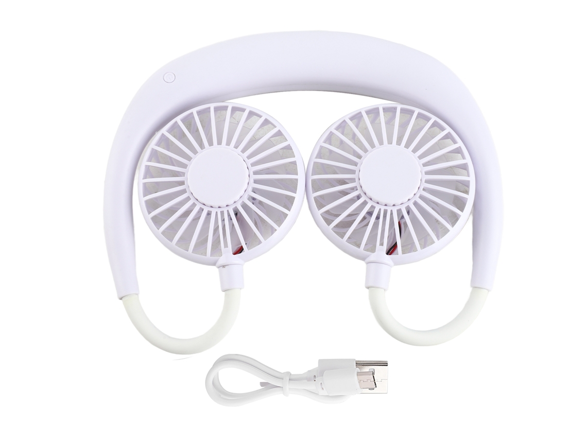 Ventilador de cuello portátil, recargable por mini USB, 3 velocidades, para colgar, colocar sobre una mesa o para uso personal.
