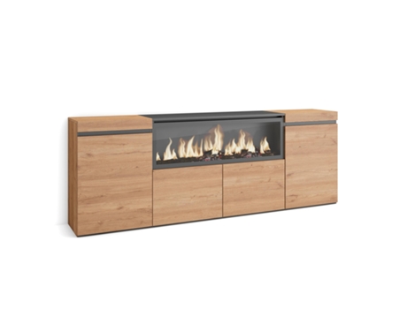 Aparadores para salón, 210, 4 Puertas, Chimenea eléctrica XXL, Roble SKRAUT HOME
