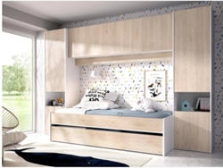 Cama, Armario y Altillo DKIT Kwai (Blanco/Natural - 203x303x97 cm)