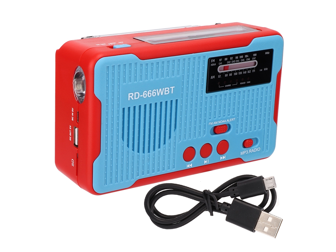 Radio Portátil Solar Con Manivela Y Linterna Led Am/fm De Emergencia, Color Azul.