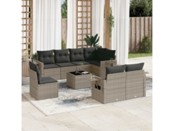 Conjunto de sofá de jardín de 9 piezas con cojines de mimbre gris de DKD Home Decor