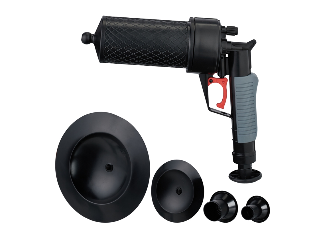 Relaxdays Limpiador Tuberías Aire Comprimido, Desagües Obstruidos, Lavabo, Wc Y Ducha, 4 Accesorios, Desatascador, Negro