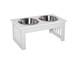 Tigelas Elevadas Brancas para Cães e Gatos, Suporte 44x24x15 Cm, 2 Tigelas de Aço Inox de 0,9 L, Prática para Alimentação Diária. VELTUS TRADE