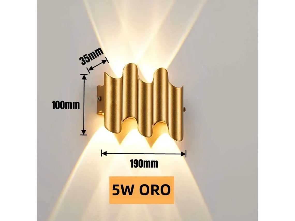 Aplique De Pared Led Impermeable (blanco Frío, 5 W, Dorado) Con Función De Iluminación Ascendente Y Descendente