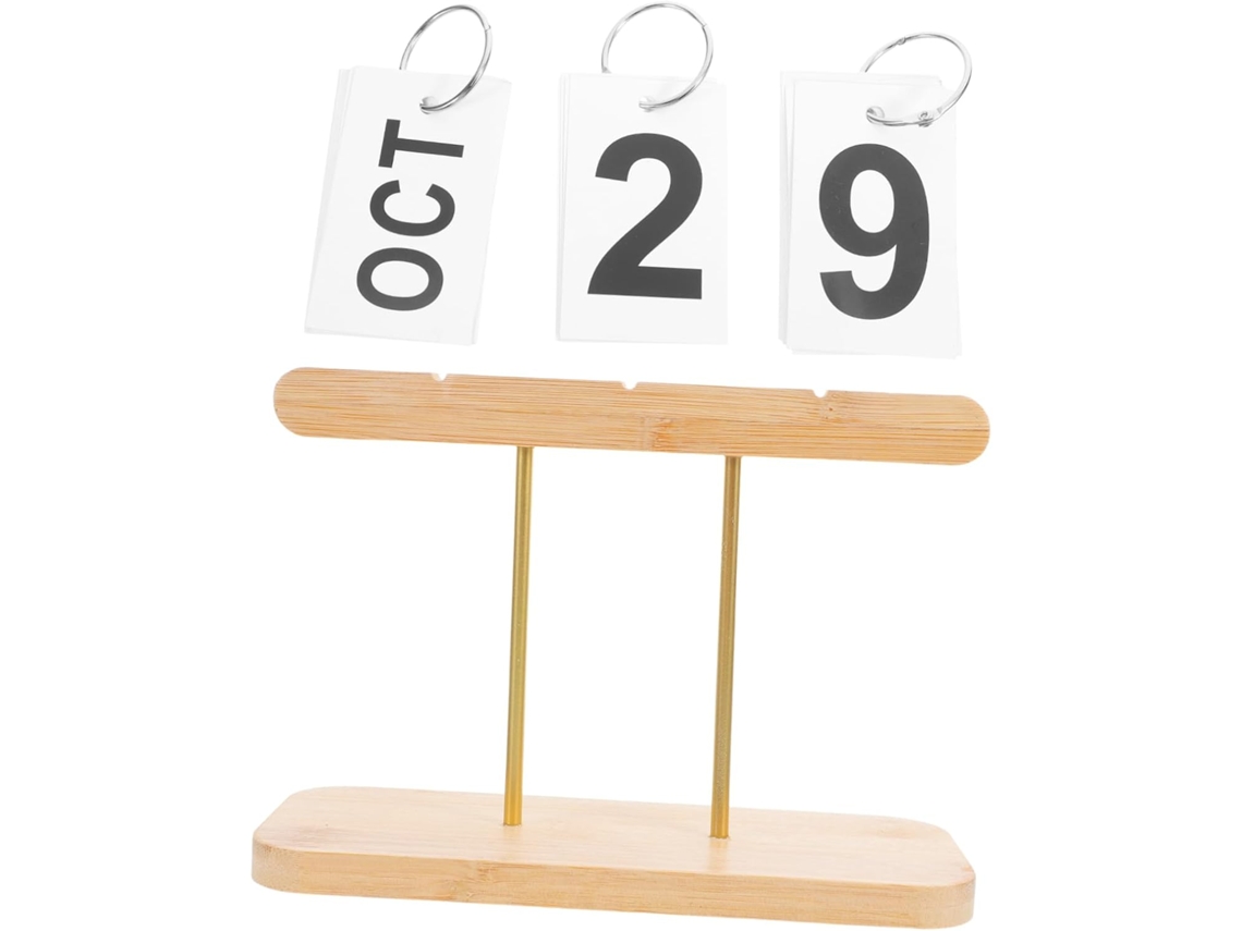 Calendario Perpetuo De Bambú Reutilizable Y Decorativo Con Tapa Abatible Para Escritorio