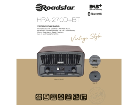 Radio Digital Portátil Vintage Dab+/Fm Bluetooth Usb ROADSTAR Hra-270D+Bt Madeira