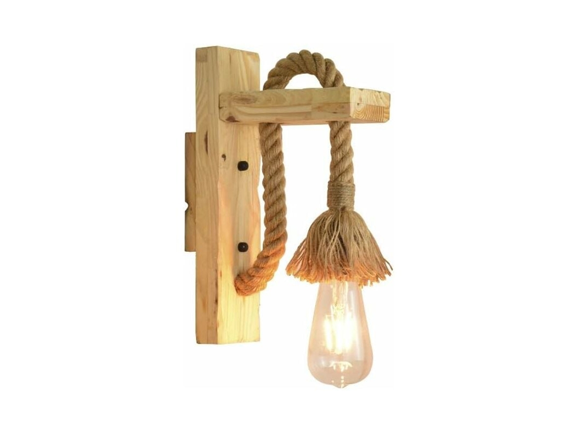 Lámpara de pared industrial de madera y cuerda (E27)