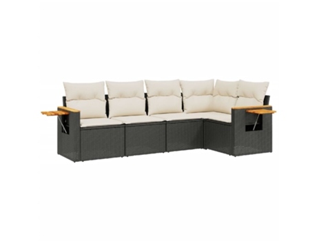 Conjunto 5 de muebles de jardín VIDAXL y cojines ratán sintético negro