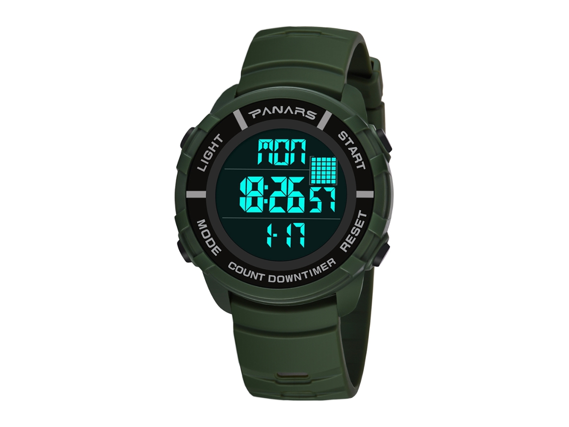 Reloj Deportivo Hombre Panars Luminoso Impermeable Doble Hora Calendario Verde Ejército