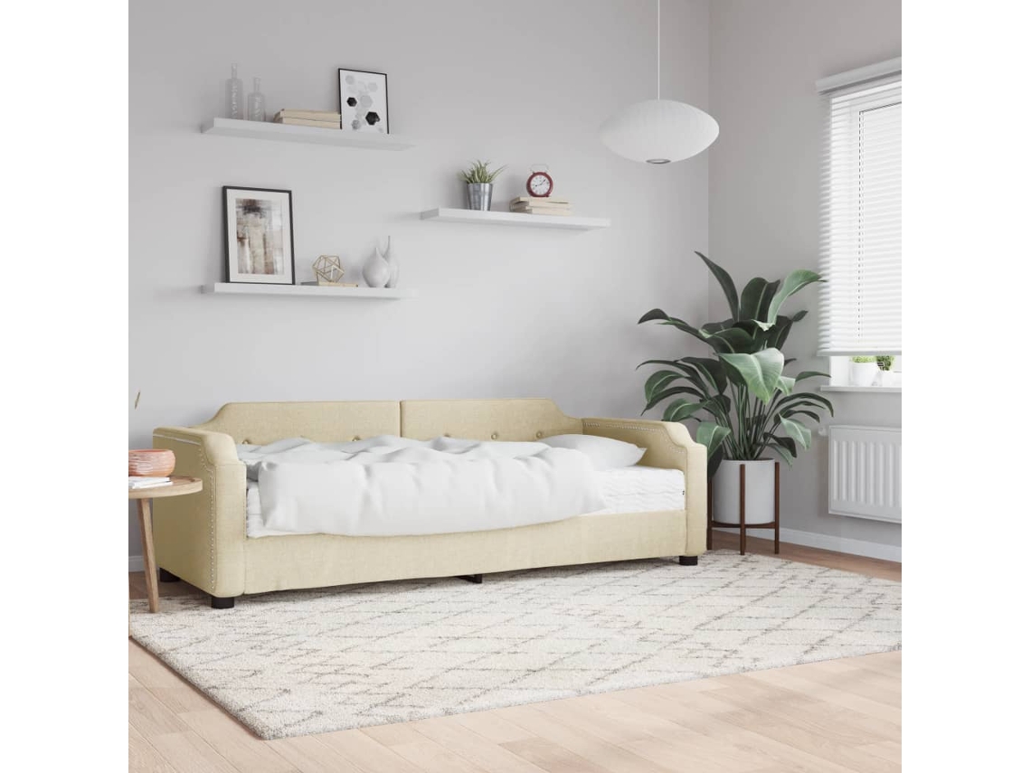 Sofá Cama Con Colchón Tela Crema 100x200 Cm
