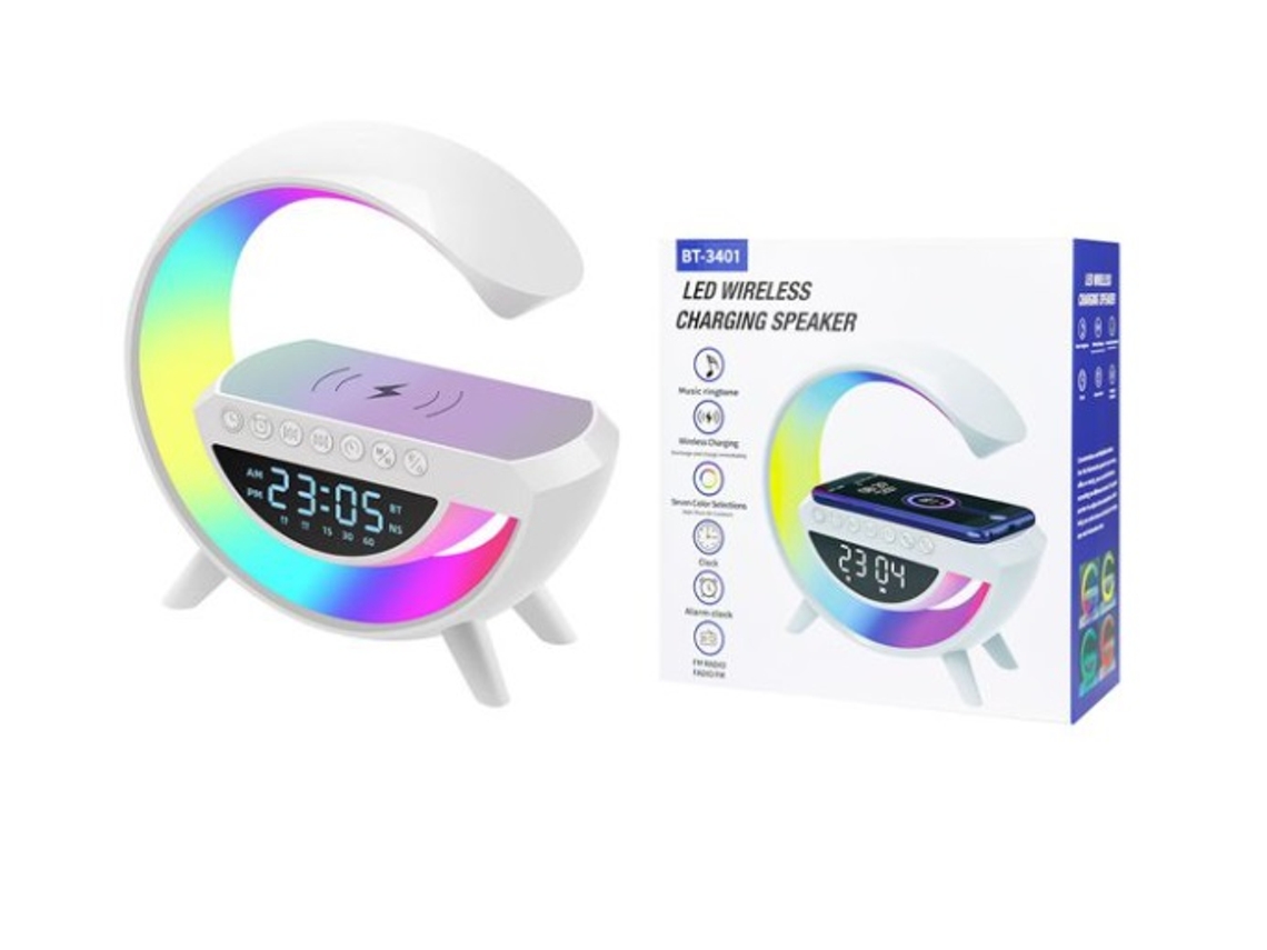 Altavoz inalámbrico portátil RGB, 2 em 1, con carga Magsafe/Wireless, con Visor Led, M2 TEC BT-3401 Blanco