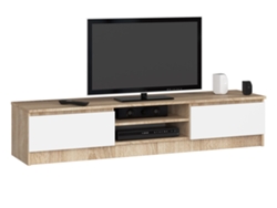 Mueble De Tv Akord Roble Sonoma 160 Cm 2 Puertas Frente En Color Blanco 2 Estantes 160x40x33 Cm