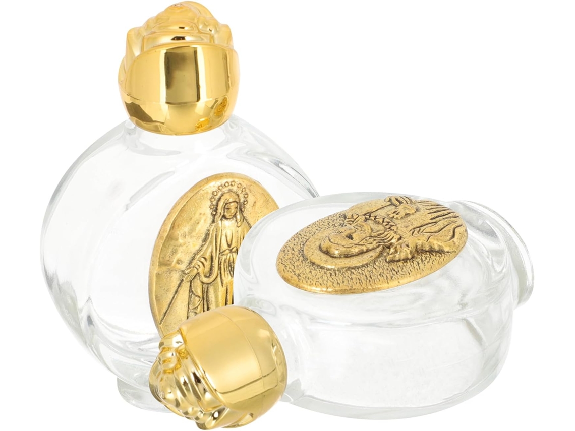 Botellas Decorativas Portátiles Juego 2 Vidrio Seguridad Acabado Dorado Varios Estilos Comunión Bendiciones