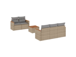 Conjunto de 6 sofás de jardín con cojines, mimbre, beige mixto, EXCLUSIVO DE LA CASA