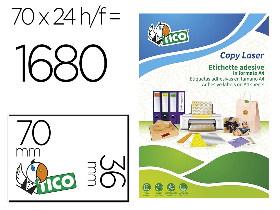 Etiqueta Adhesiva Tico Verde Fluor Permanente Fsc Laser/ Inkjet/Fotocopia 70X36 Mm Caja De 1680 Unidades AVERY
