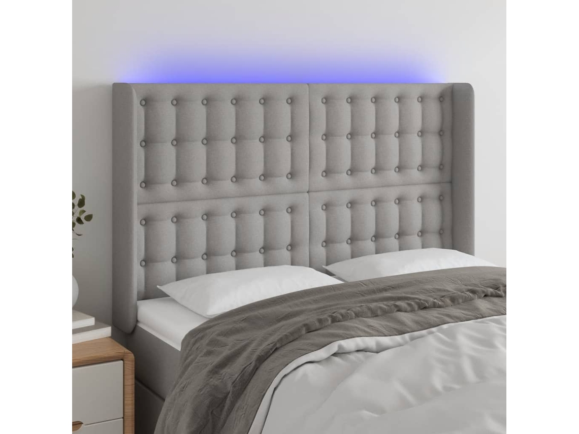 Cabecero Con Led De Tela Gris Claro 147x16x118/128 Cm