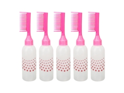 5pcs Botellas Peine Para Tinte De Pelo Con Escala Graduada Aplicadores De Color Raíz Rosa