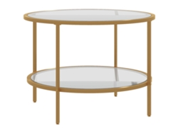 Mesa de centro redonda de acero dorado de Ø60 x 43 cm con estante para salón/dormitorio Ycone