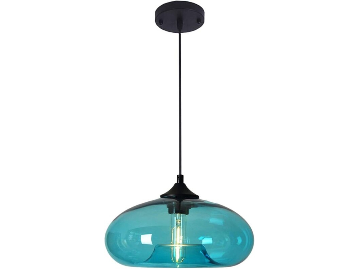 Lámpara Colgante Geométrica De Cristal Negro – Pantalla Curva De 28 Cm –