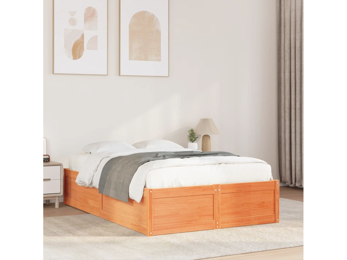 Cama Sin Colchón Madera Maciza De Pino Marrón Cera 120x200 Cm