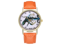 Reloj Unisex Informal De Cuarzo Con Forma De Lagarto Volador Y Correa De Cuero Naranja.
