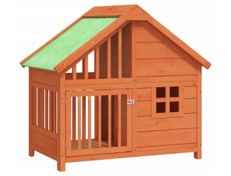 Caseta para perros madera maciza de pino marrón (96x60,5x87 cm)