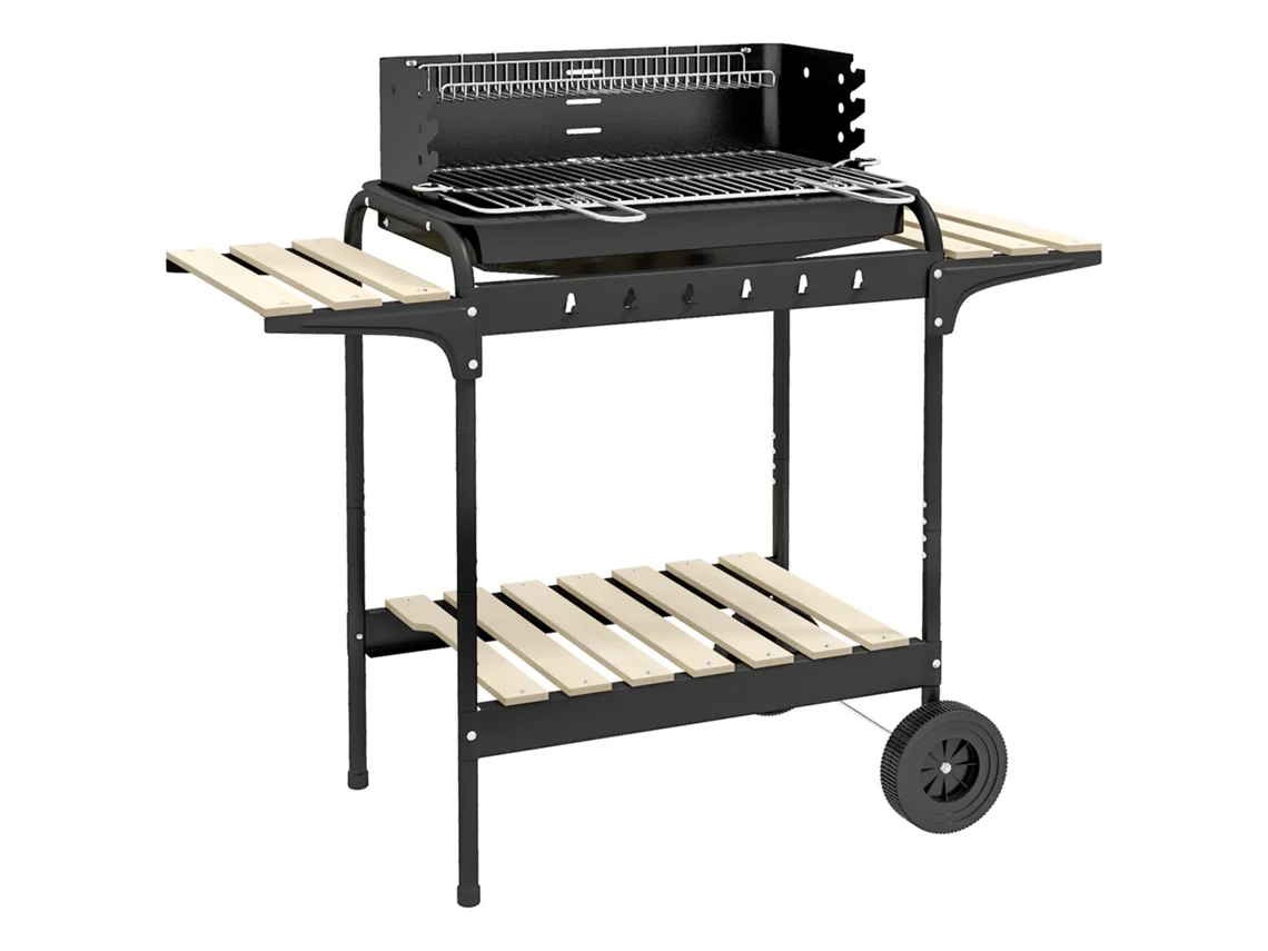 Parrilla portátil VELTRIX con soporte para leña, 103 cm, negra.