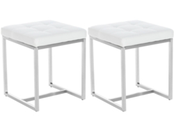 Juego de 2 pufs/reposapiés bajos, forma cuadrada, PVC blanco y acero inoxidable 10_0004468