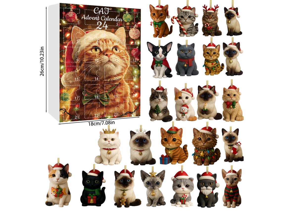 Calendario de Adviento, 24 colgantes decorativos navideños de gatos M04 Digitallab