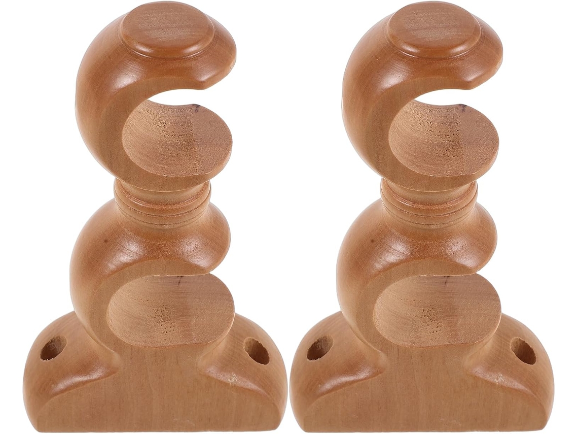 Soporte Doble Para Barra De Cortina De Madera Beige, Estructura Ajustable, Juego De 2 Piezas, Base Romana