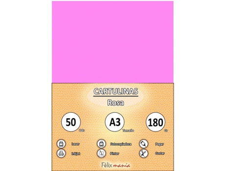 Cartón 180Gr A3 Rosa 50 Hojas