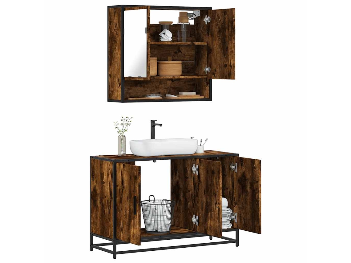 2 piezas combinadas. Muebles de baño derivados de madera color humo Wsd45659 Lovely Home