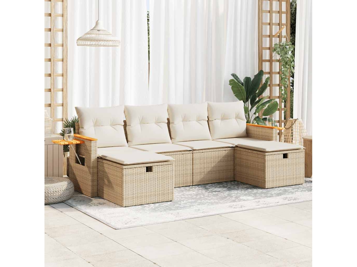 Conjunto 6 de sofás jardín con cojines VIDAXL ratán sintético beige