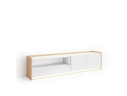 Mueble para TV, 207x37x50cm, para televisores de hasta 80'', LED, blanco y roble claro.