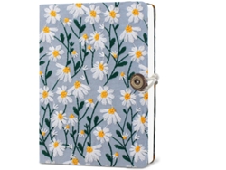 Cuaderno de punto bordado en blanco con estampado de margaritas y marcapáginas (tamaño C, A5)