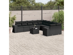 Conjunto de sofás de jardín de 11 piezas DKD Home Decor con cojines de mimbre negros