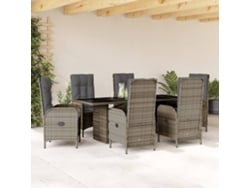 Juego de comedor de jardín de 7 piezas con cojines, mimbre gris, DKD Home Decor