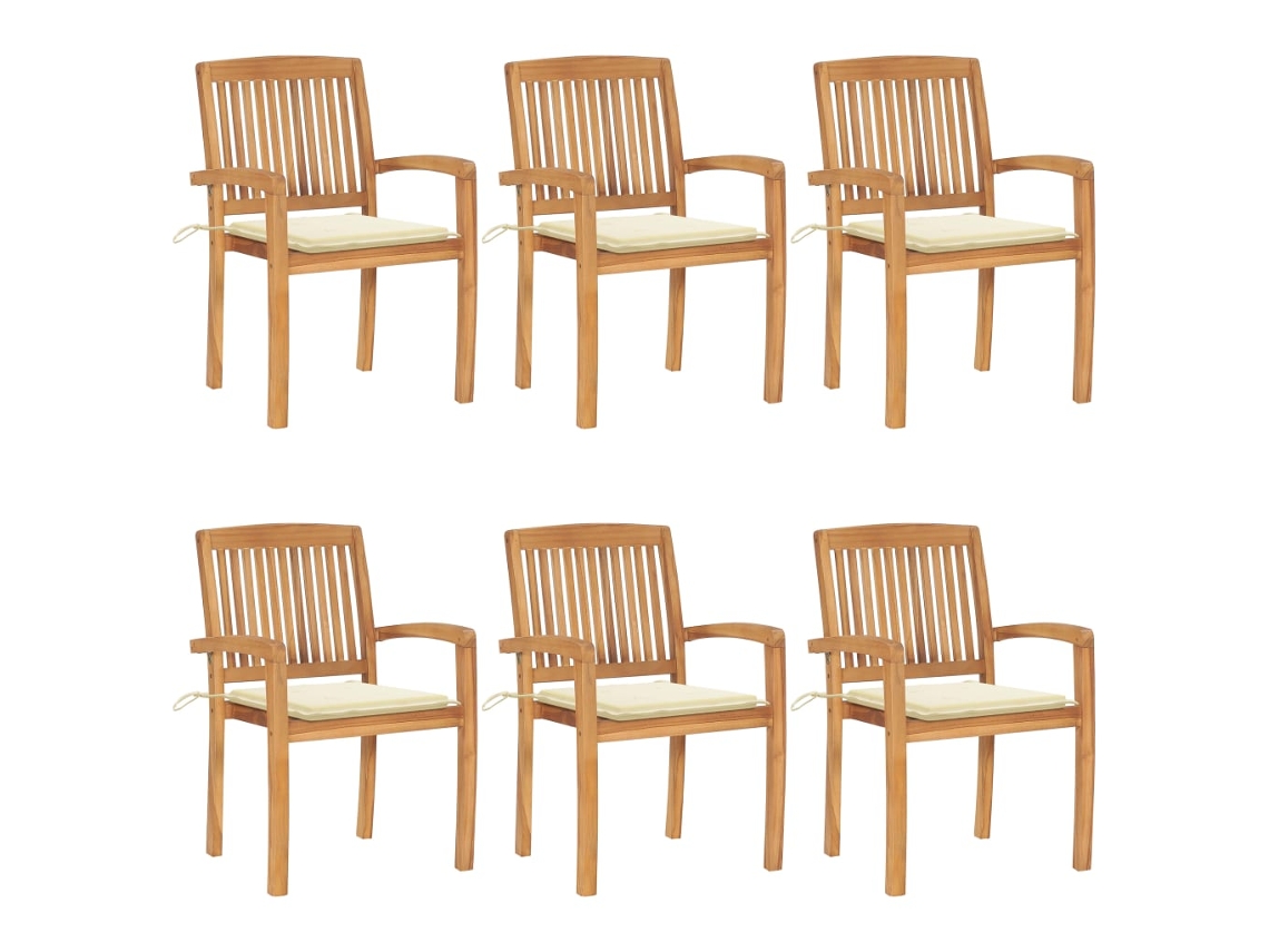 Sillas de jardín apilables DKD Home Decor de 6 piezas con cojines de teca maciza