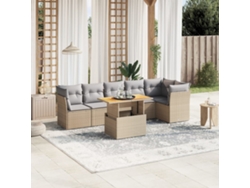 Conjunto de 7 sofás de jardín con cojines de mimbre beige de Dkd Home Decor