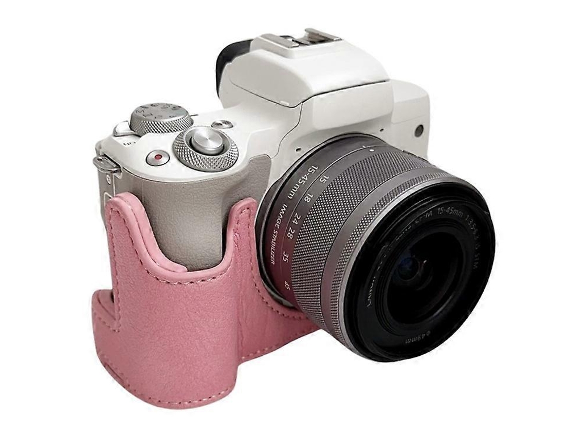 Bolsa de cuero para cámara Canon EOS M50 Mark II / M50 / M5, de medio cuerpo, con ranura para batería, textura de búfalo rosa