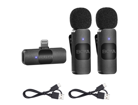 Sistema de Micrófono Inalámbrico BOYA BY-V2 Transmisión Dual Omnidireccional Lightning iOS