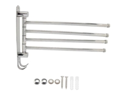 Toallero giratorio de acero inoxidable con 4 brazos, ideal para baño y cocina.