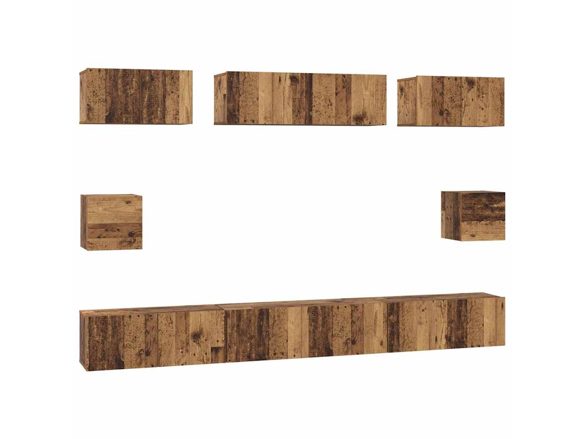 Maison Exclusive - Conjunto De Mueble De Tv Montaje En La Pared 8 Pcs Madera Vieja